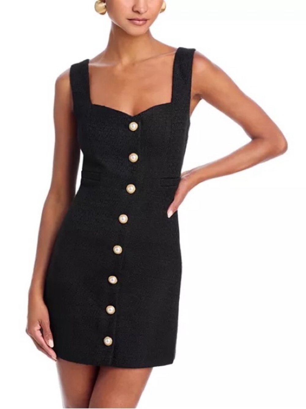 French Connection Black Tweed Sweetheart Neck Mini Dress Size 10 NWT